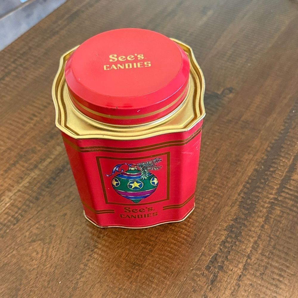 See’s Candy Red and Gold Holiday Tin
